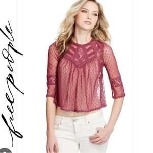 Free People Women's Burgundy Lace Top size medium